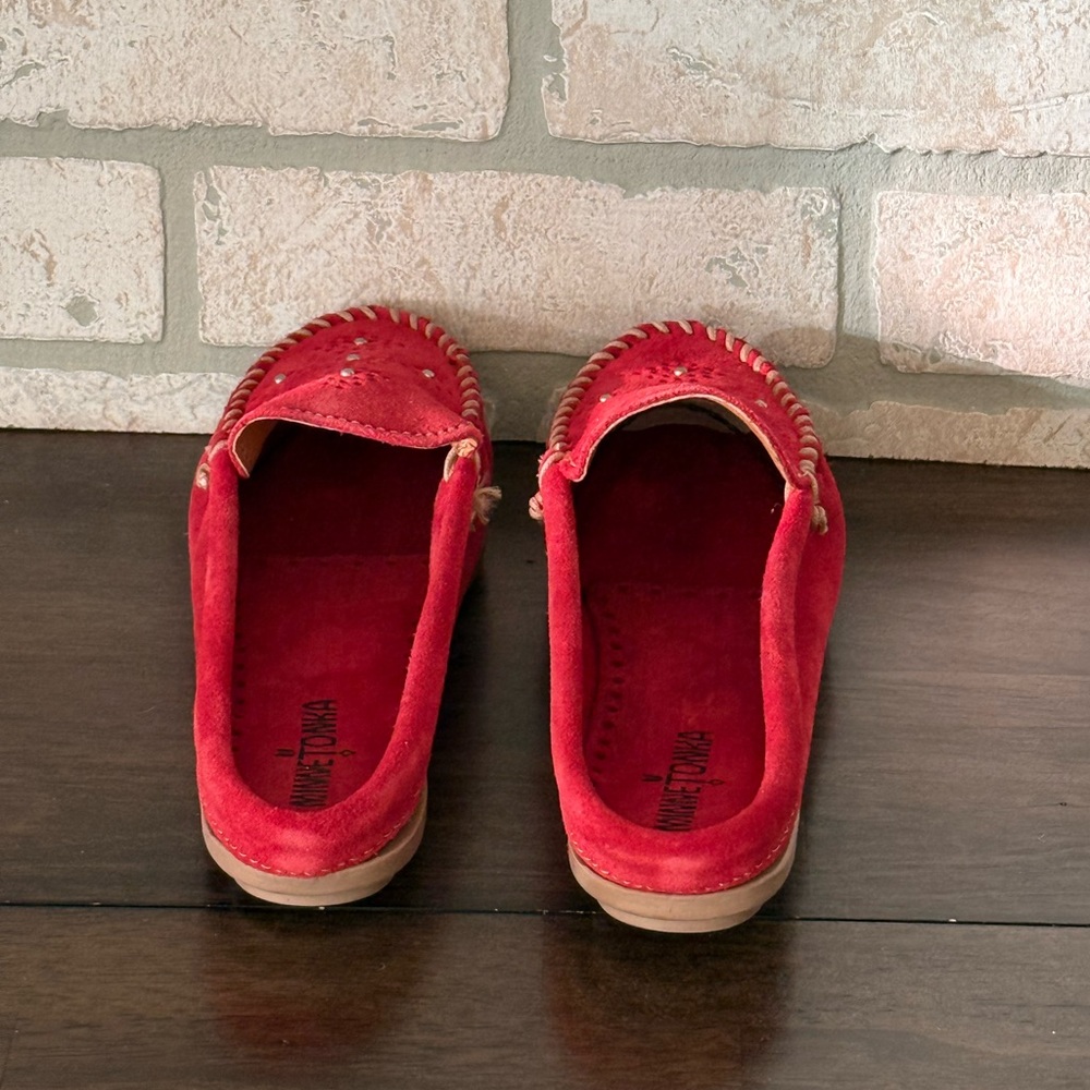 Red Suede Moccasin Clog with Beaded Accents - Picture 3 of 4